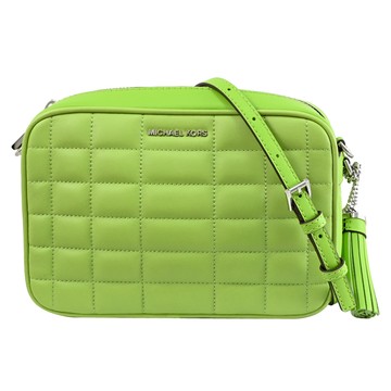 MICHAEL KORS JET SET 質感車線皮革拉鍊斜背方包.亮綠