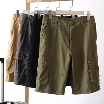 外貿工廠斜紋水洗紗卡棉！夏季男士百搭多口袋直筒工裝短褲五分褲