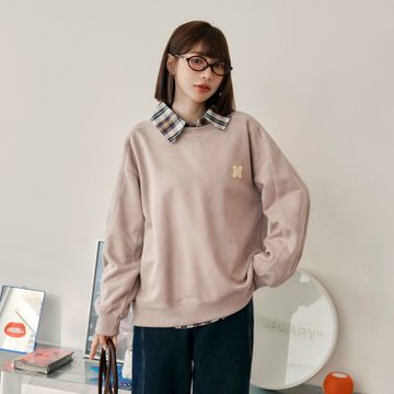 OB嚴選-麂皮絨撞色毛織布標寬鬆大學T《AB20788-》