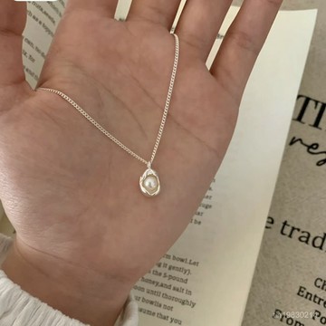 🔥限時下殺🔥925純銀幾何橢圓珍珠項鏈女ins輕奢小衆設計高級感簡約冷淡鎖骨鏈