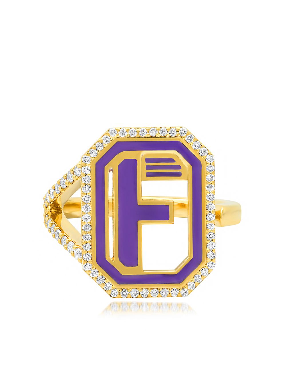 Colette - 18kt yellow gold Gatsby F initial diamond and navy enamel ring - women - 18kt Yellow Gold/Diamond - 6
