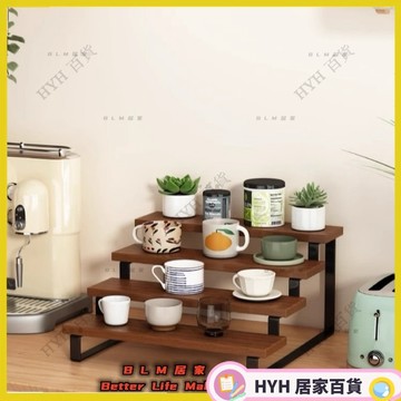 HYH【免運】黑色三層大理石紋置物架 桌面化妝品置物架 梳妝檯香水護膚品擺放臺 胡桃木咖啡杯展示架 水杯收納架
