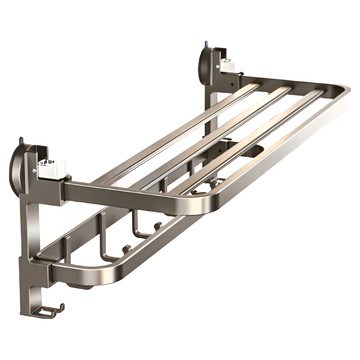 太空鋁吸盤浴室置物架50cm (毛巾架/浴巾架/折疊浴室架/浴室毛巾架/浴室收納架/浴室置衣架)  50 x 26 x 21.5cm*65  金屬灰  1組