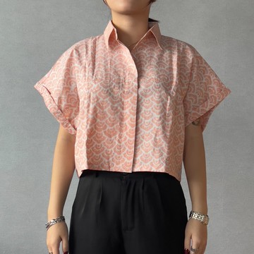 印尼蠟染可愛少女風短版襯衫 PUPUT - 火烈鳥粉紅 - PUP015