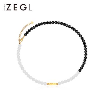 ZEGL設計師黑白拼接串珠項鏈男女一對情侶款簡約鎖骨鏈情人節禮物