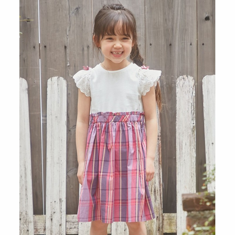 Any Fam エニィファム マドラスチェックドッキングワンピース ホワイトxピンクチェック 通販 Lineポイント最大get Lineショッピング