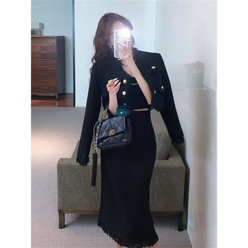 輕奢高級感連衣裙秋冬名媛小香風外套小西裝顯瘦包臀套裝裙兩件套