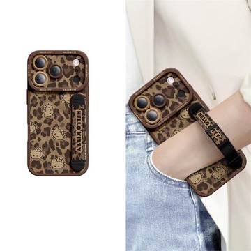 三麗鷗適用蘋果17ProMax手機殼新款IPhone17腕帶支架16Pro黑皮15情侶14高級感Air爆款女13超好看12豹紋凱蒂貓