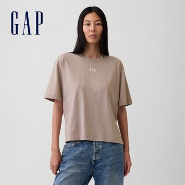 【GAP】寬鬆版型 Gap LOGO 長版T恤-鵪鶉灰(899175)