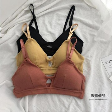 夏季韓版法式三角杯平胸內衣薄款文胸無鋼圈裹胸性感胸罩學生女士【聚物優品】