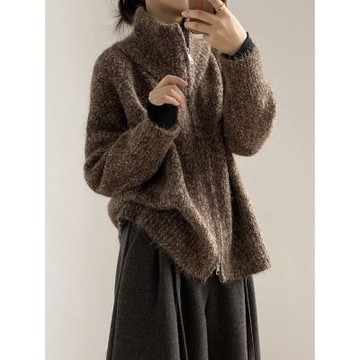 設計所在 知性小文藝 高領毛衣拉鍊外套(3色可選) P1042