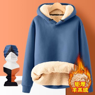 秋冬季休閑寬松羊羔絨外套男士潮牌加絨加厚款衛衣男冬裝套頭上衣