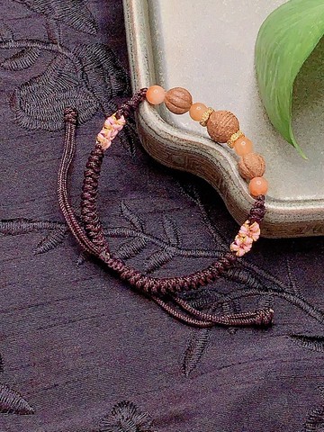 東方芯韻|鴻運香方天然手作|壽字瓜楞珠 黑色中國繩手串|財源滾滾