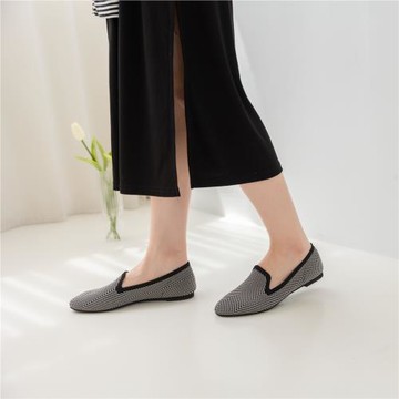 【WYPEX】條紋黑白針織鞋 平底懶人鞋女 休閒樂福鞋氣質