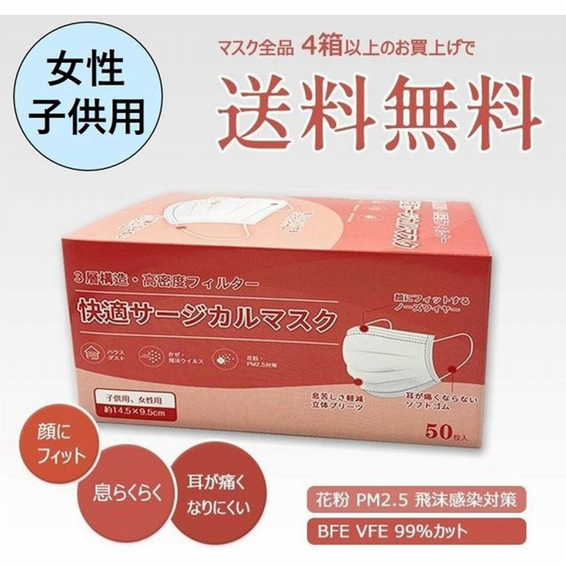 三層構造快適サージカルマスク 50枚入 女性 子供用 箱マスク キャンセル不可 送料無料 即日発送 通販 Lineポイント最大get Lineショッピング