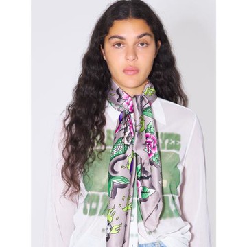 BIMBA Y LOLA西班牙潮牌春秋動物蛇印花黑色白色掛畫仿真絲巾圍巾