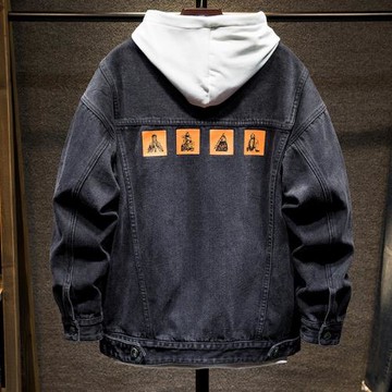 春秋印花工裝牛仔外套男加肥加大碼牛仔衣寬松潮牌胖子厚款夾克