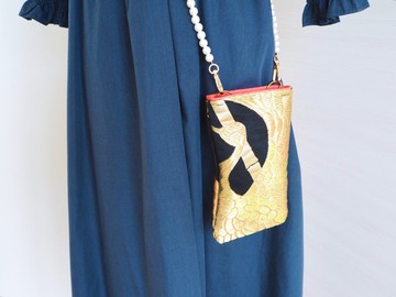 【獨一無二】和服織帶 x 手機斜背包 帆布 個性 珍珠 派對 繽紛 織帶改造 日式現代