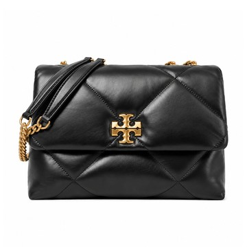 TORY BURCH KIRA 納帕皮革菱格紋翻蓋側背/肩背包-黑