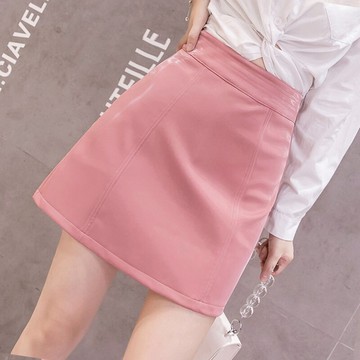 秋裝年新款韓版時尚百搭pu皮短裙高腰顯瘦半身裙A字包臀裙女1入