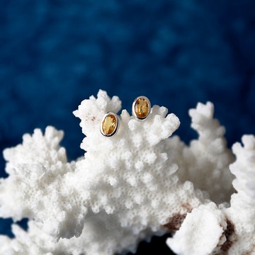 手製青綠橄欖石 // 淡黃黃晶耳釘耳環 // 天然寶石