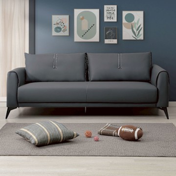 文創集 華格森灰透氣皮革三人座沙發椅-203x80x80cm免組