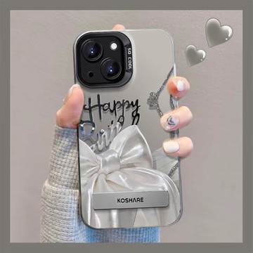 絲綢蝴蝶結隱形支架適用蘋果17promax手機殼彩繪新款iPhone16pro高端奢華女款15不會撞殼14硅膠全包17p防摔套