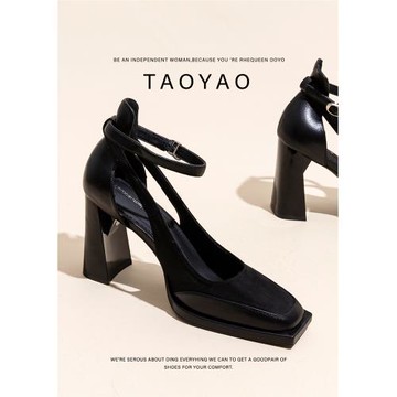 歐洲站英倫風超高跟鞋女夏季2025新款粗跟法式氣質一字帶中空涼鞋