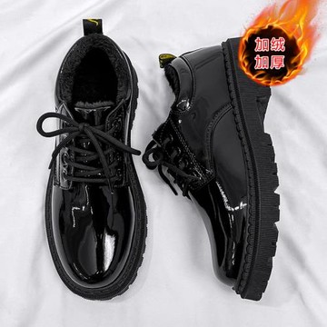 皮鞋男高級感加絨保暖棉鞋冬季英倫商務休閑男士運動增高工作潮鞋