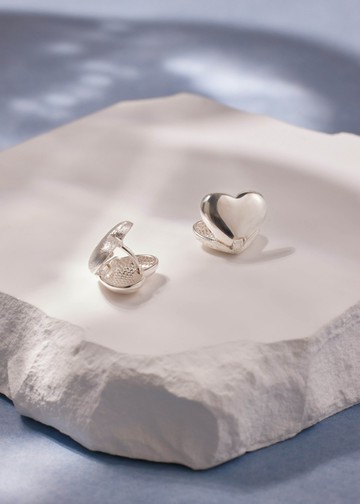 霧面心形・純銀耳環