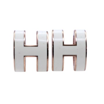 HERMES 愛馬仕 白色琺瑯 金色鍍金 POP H 針式耳環【二手名牌BRAND OFF】