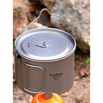 鈦工匠戶外純鈦單鍋野炊野營湯鍋單層吊鍋鈦輕量便攜鈦合金泡面鍋