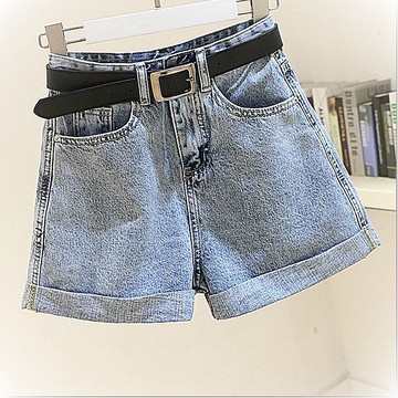 網紅高腰牛仔短褲女卷邊夏季新款韓版顯瘦百搭寬松闊腿a字熱褲子