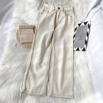 高腰顯瘦牛仔直筒褲女 秋春寬松百搭闊腿褲泫雅風潮ins淺色老爹褲