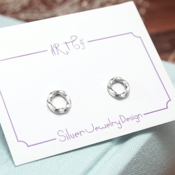 ART64 甜甜圈方扭耳環 銀色 925純銀耳環 養耳棒 養耳針 抗敏耳環