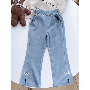 兒童喇叭褲女童薄款牛仔褲2025新款夏裝女孩褲子洋氣時髦開叉長褲