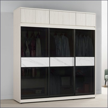 7尺被櫥式鋁框滑門衣櫥黑玻璃(衣櫥+被櫃) 收納衣櫃 拉門衣櫥【149B107214】Leader傢居館149-A213+A214+A211