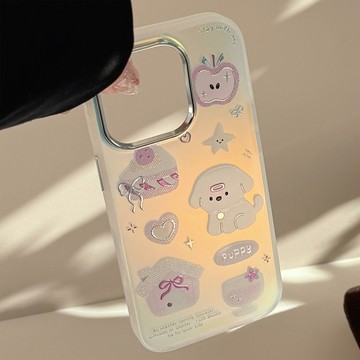 台灣出貨❤鎏金卡通甜品小狗適用iphone15手機殼16Promax電鍍鐳射13硬11創意