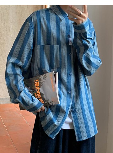 FINDSENSE X  男士日系牛仔長袖襯衫工裝休閑外套潮流帥氣百搭襯衣男