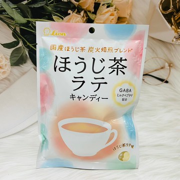 潼漾小舖 日本 lion 國產焙茶 炭火焙煎 焙茶拿鐵風味糖 49.5g 焙茶糖 拿鐵糖