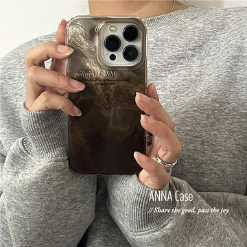 ANNACASE高級感夏日暈染冰咖啡色適用蘋果17promax手機殼iphone17女款15pro新款16亮面16promax防摔保護套14