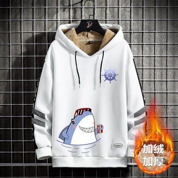 衛衣男士情侶外套秋冬季港風印花寬松羊羔絨加絨加厚連帽上衣長袖