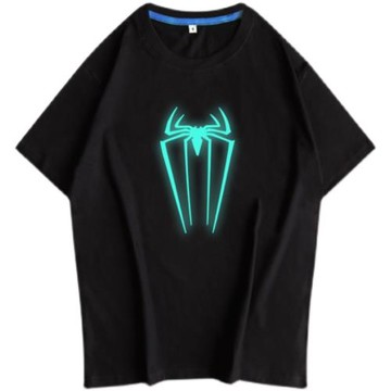 夜光熒光漫威聯名衣服蜘蛛俠男童短袖t恤大兒童裝鋼鐵俠毒液小孩t