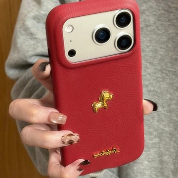 新年立體金色小馬適用蘋果16/17Pro手機殼IP15皮紋14喜慶13男女12防摔11