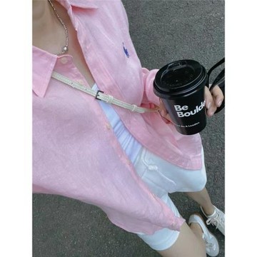 休閑襯衫外套女夏季天薄款防曬小開衫寬松長袖上衣全純棉亞麻襯衣