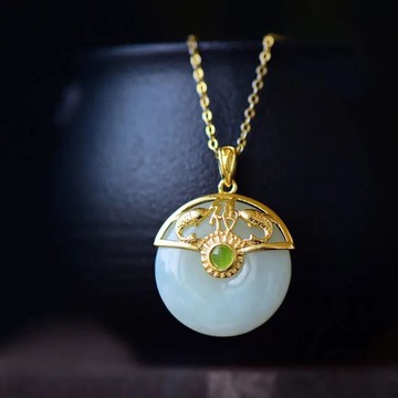 天然和田羊脂白玉平安扣福字吊墜S925純銀優雅民族風雙魚項鏈女款