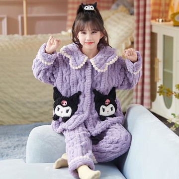 兒童睡衣庫洛米秋冬季珊瑚絨2025新款女童加厚家居服加絨女孩冬季