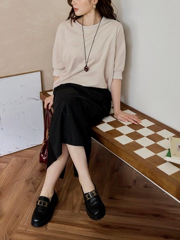 太空棉撞色拼接後開衩工裝裙