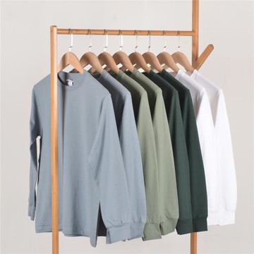 【小白家】莫蘭迪霧霾藍250g重磅純棉圓領長袖T恤男女全棉打底衫