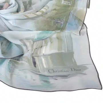 Christian Dior 城市與熱氣球絹紗(大)絲巾-淺藍色